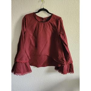 Mika Rose Womens Burgundy Bell Sleeve Blouse LG